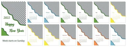 conception de calendrier coloré 2022. la semaine commence le dimanche vecteur