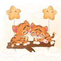 adorables petits tigres en illustration aquarelle vecteur