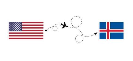 vol et voyage des états-unis vers l'islande par concept de voyage en avion de passagers vecteur