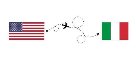 vol et voyage des états-unis vers l'italie par le concept de voyage en avion de passagers vecteur