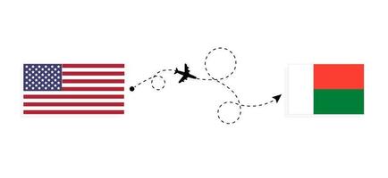 vol et voyage des états-unis à madagascar par concept de voyage en avion de passagers vecteur