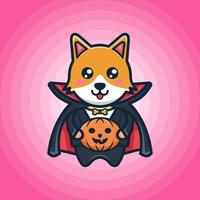 chiot mignon portant une cape comme un vampire pour halloween vecteur