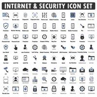 internet et sécurité icon set noir avec bleu vecteur