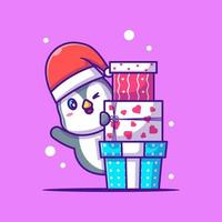 illustration d'une peau de pingouin mignon en cadeau de Noël. joyeux Noël vecteur