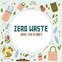 concept zéro ouest, l'inscription sauve la planète. modèle de conception de logo vectoriel et icône zéro déchet, recyclage et recyclage des ordures