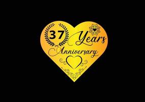 Célébration d'anniversaire de 37 ans avec logo d'amour et conception d'icônes vecteur