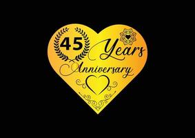 Célébration d'anniversaire de 45 ans avec logo d'amour et conception d'icônes vecteur