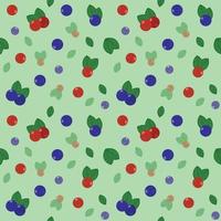 modèle vectorielle continue avec des baies rouges et bleues avec des feuilles sur fond vert pastel. vecteur