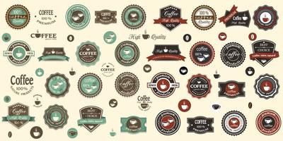 grand ensemble pour la conception, logos de café, étiquettes de café vintage, emblèmes rétro vecteur