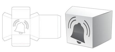 boîte d'emballage trapézoïdale avec gabarit de découpe de fenêtre de cloche de notification vecteur