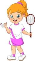 heureuse petite fille jouant au badminton vecteur