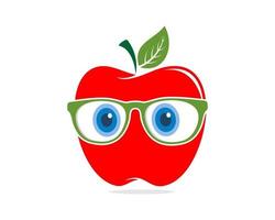 personnage de pomme mignon avec des lunettes vertes vecteur