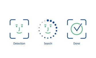 icônes de ligne de processus de numérisation de visage. icône d'identification de visage pour approuver le mot de passe. icône de ligne d'identification de visage. signe du système de reconnaissance faciale biométrique. pictogramme de détection faciale. illustration vectorielle vecteur