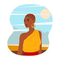 femme tanzanie dans un style plat. femme noire en tenue nationale. illustration vectorielle vecteur