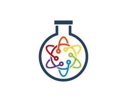 laboratoire de bouteille simple avec symbole d'atome arc-en-ciel à l'intérieur vecteur