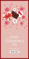 bonne carte de saint valentin avec chocolat, fleurs, enveloppe et coffret cadeau. modèle pour bannières, cartes, invitations, publicités. modèle vectoriel. vecteur