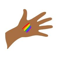 une paume ouverte avec une peau foncée et un arc-en-ciel sur l'illustration hand.flat.lgbt.vector vecteur