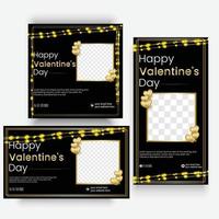 affiche ou bannière pour la saint valentin fond noir avec coeurs dorés vecteur