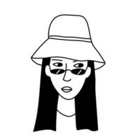 jeune femme portant un chapeau et des lunettes portrait. illustration vectorielle de fille élégante visage. bon pour la carte, l'affiche, les médias sociaux, l'article, le web, l'avatar. vecteur