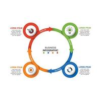 quatre éléments de cercle avec des icônes de papier et place pour le texte pour entourer le papier blanc. le concept de 4 fonctionnalités de développement commercial. modèle de conception infographique. illustration vectorielle. vecteur