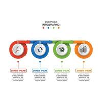 quatre éléments de cercle avec des icônes de papier et place pour le texte pour entourer le papier blanc. le concept de 4 fonctionnalités de développement commercial. modèle de conception infographique. illustration vectorielle. vecteur