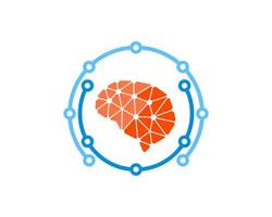 technologie circulaire avec cerveau orange à l'intérieur vecteur