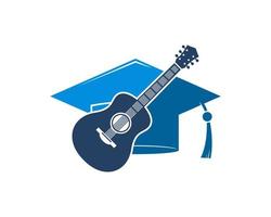 chapeau de graduation avec guitare musicale à l'intérieur vecteur