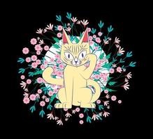 la conception d'illustration de chat pour sukajan est un tissu traditionnel japonais ou un t-shirt avec broderie numérique dessinée à la main t-shirts pour femmes été décontracté à manches courtes hip hop t-shirt streetwear vecteur