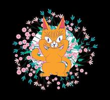 la conception d'illustration de chat pour sukajan est un tissu traditionnel japonais ou un t-shirt avec broderie numérique dessinée à la main t-shirts pour femmes été décontracté à manches courtes hip hop t-shirt streetwear vecteur