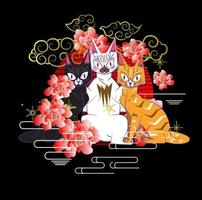 la conception d'illustration de chat pour sukajan est un tissu traditionnel japonais ou un t-shirt avec broderie numérique dessinée à la main t-shirts pour femmes été décontracté à manches courtes hip hop t-shirt streetwear vecteur