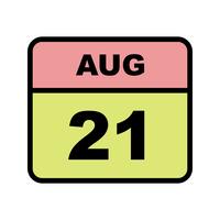 21 août Date sur un calendrier d&#39;un jour vecteur