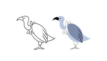 illustration vectorielle de vautour dessinés à la main. version contour et couleur. vecteur