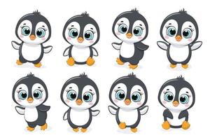 une collection de huit pingouins mignons. illustration vectorielle d'un dessin animé. vecteur