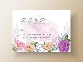 carte d'invitation de mariage de fleurs jaunes et violettes douces