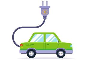 recharger la voiture en électricité écologique. voiture verte hybride. illustration vectorielle plane. vecteur