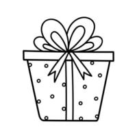 cadeau de vacances avec un grand arc et ruban isolé sur fond blanc. illustration vectorielle dessinée à la main dans le style doodle. parfait pour les conceptions d'anniversaire et de Noël, les cartes, les décorations, le logo. vecteur