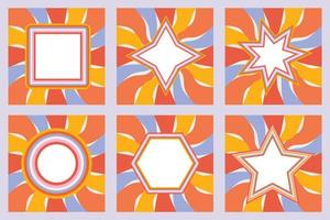 ensemble de cadres arc-en-ciel dans le style hippie des années 1970. motifs rétro vintage des années 70 groove. collection de cadre rond, étoile, losange et carré. conception d'illustration vectorielle isolée. vecteur