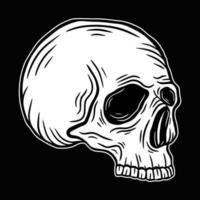 tête de crâne os dessinés à la main élément de conception d'art noir blanc noir pour étiquette, affiche, illustration de t-shirt vecteur