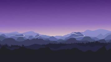 coucher de soleil dans les montagnes, fond de paysage naturel, ciel au crépuscule en violet. illustration vectorielle plane vue du soir vecteur