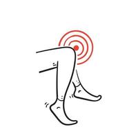 douleur de griffonnage dessiné à la main dans le symbole d'illustration d'icône de jambe isolé vecteur