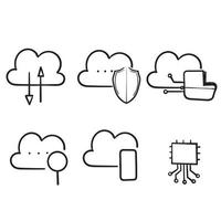 cloud computing doodle dessiné à la main. la technologie Internet. services en ligne. données, sécurité de l'information. lien. icône isolé vecteur