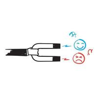 aimant de griffonnage dessiné à la main et symbole d'émoticône emoji pour le vecteur d'illustration d'expérience d'attraction de clients