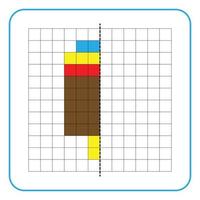 jeu éducatif de réflexion d'image pour les enfants. apprendre à remplir des feuilles de travail sur la symétrie pour les activités préscolaires. pages de grille à colorier, perception visuelle et pixel art. terminer la glace au chocolat. vecteur