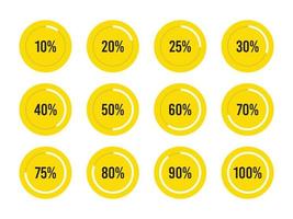 ensemble de barres de progression de pourcentage de cercle jaune. élément de conception infographique de l'interface utilisateur vecteur