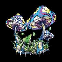 illustration trippy aux champignons vecteur