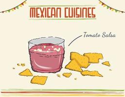 salsa sauce mexicaine traditionnelle avec nachos. sauce salsa tomate mexicaine avec illustration vectorielle de nachos. illustration vectorielle isolée de couleur minimale vecteur