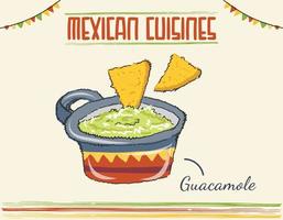 guacamole de cuisine mexicaine avec nachos vecteur