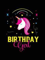 fille dont c'est l'anniversaire. conception de t-shirt licorne. vecteur