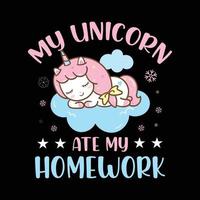 ma licorne a mangé mes devoirs. conception de t-shirt licorne. chemise d'amant de licorne. vecteur