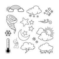 météo doodle set vector illustration avec dessin à la main vecteur de style art ligne, étoile, soleil